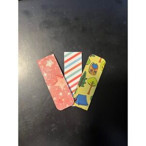 Set of 3 Magnetic Bookmarks with Fun Designs Stars Stripes Camping Theme